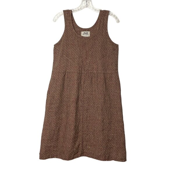 Flax By Jeanne Engelhart Sleeveless Linen Midi Dress Brown/Red Women's Size S - Picture 1 of 6